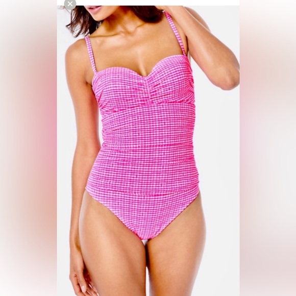 NWT Lilly Pulitzer size 14 Layne Pink Isle one piece pink & white stripe gingham - Picture 6 of 12